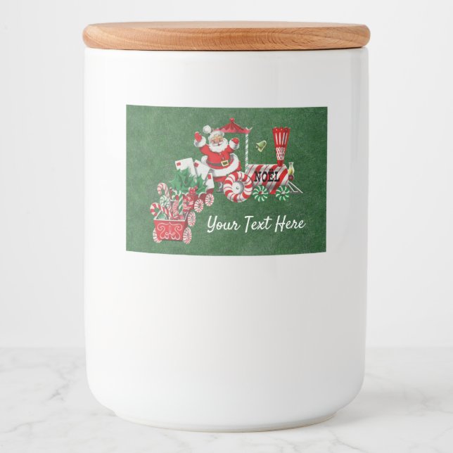 Santa on Peppermint Candy Train Dark Green Lebensmitteletikett (Vorderseite)