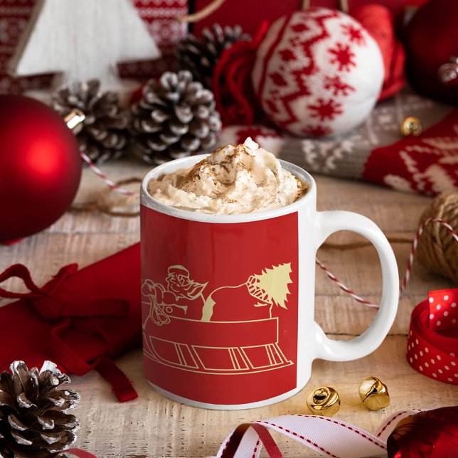 Santa on Reindeer Sled Christmas Milk Hot Cocoa Tasse (Santa on Reindeer Sled Christmas Milk Hot Cocoa Mug)