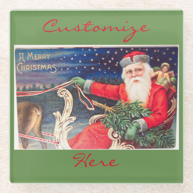 Santa on Schlitten Thunder_Cove Vintag Glasuntersetzer (Vorderseite)