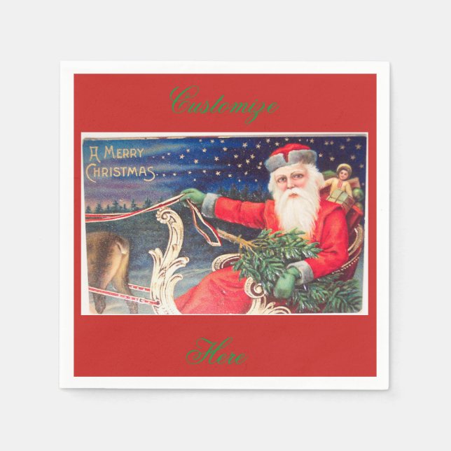 Santa on Schlitten Thunder_Cove Vintag Serviette (Vorderseite)