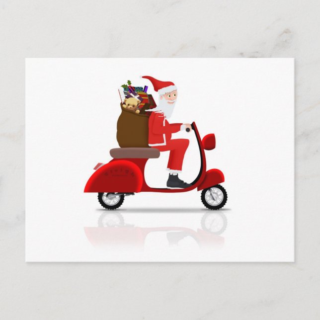 Santa on Scooter Feiertagspostkarte (Vorderseite)
