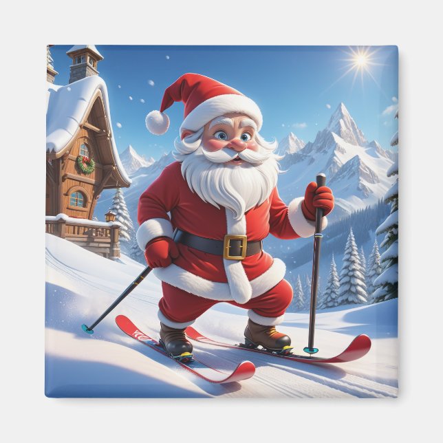 Santa on Skies Magnet (Vorne)