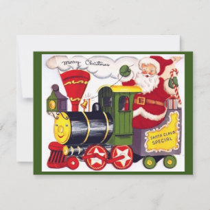 Santa on Vintag Retro Weihnachtszug Feiertagskarte