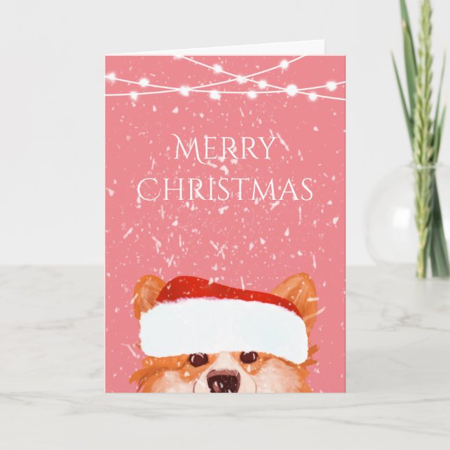 Santa Orange Corgi Frohe Weihnachtsrosa Karte (Vorderseite)