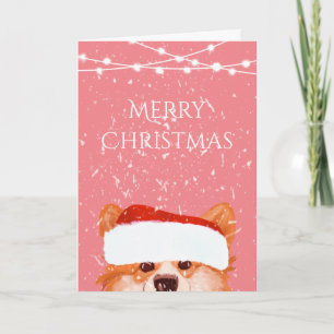 Santa Orange Corgi Frohe Weihnachtsrosa Karte