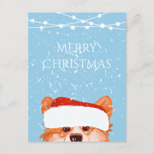 Santa Orange Corgi Merry Christmas Blue Postkarte