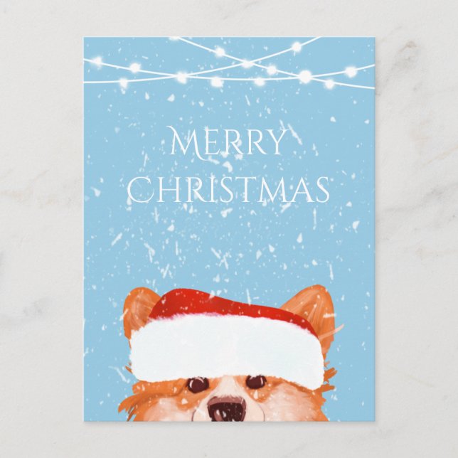 Santa Orange Corgi Merry Christmas Blue Postkarte (Vorderseite)