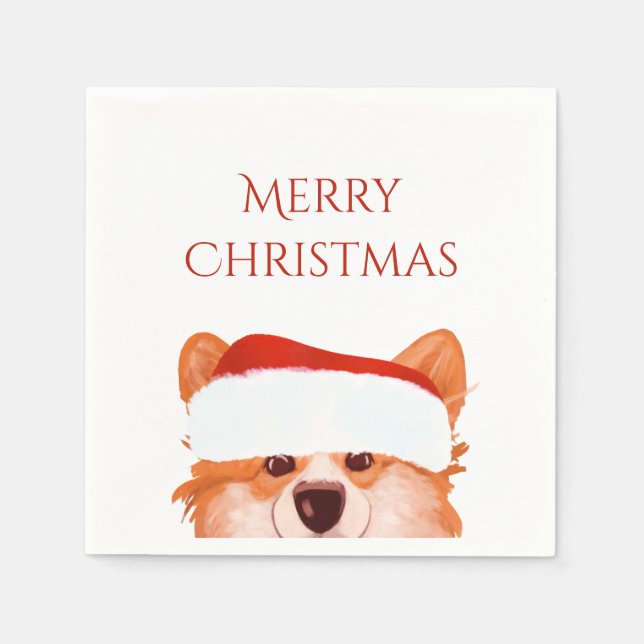 Santa Orange Corgi Weihnachten Serviette (Vorderseite)