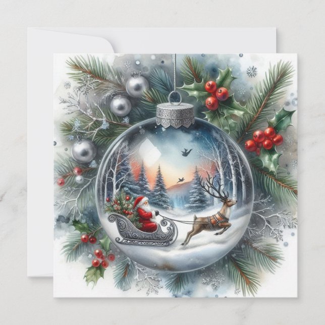 Santa-Ornament Flache Weihnachtskarte Feiertagskarte (Vorderseite)