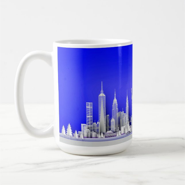 Santa Over New York City Christmas Blue Mug Kaffeetasse (Links)