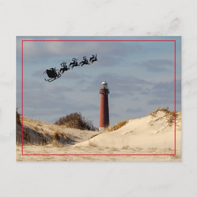 Santa Over the Barnegat Lighthouse Postkarte (Vorderseite)