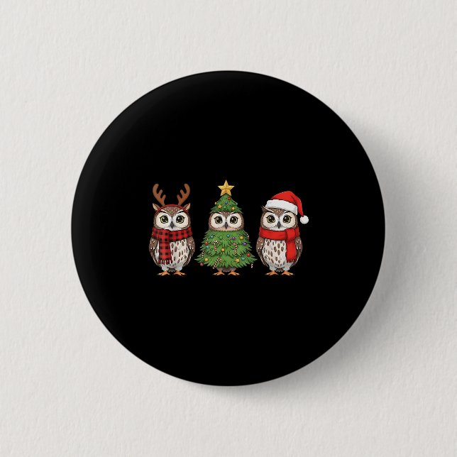 Santa Owl Christmas Tree Owl Lover Animal Xmas Paj Button (Vorderseite)