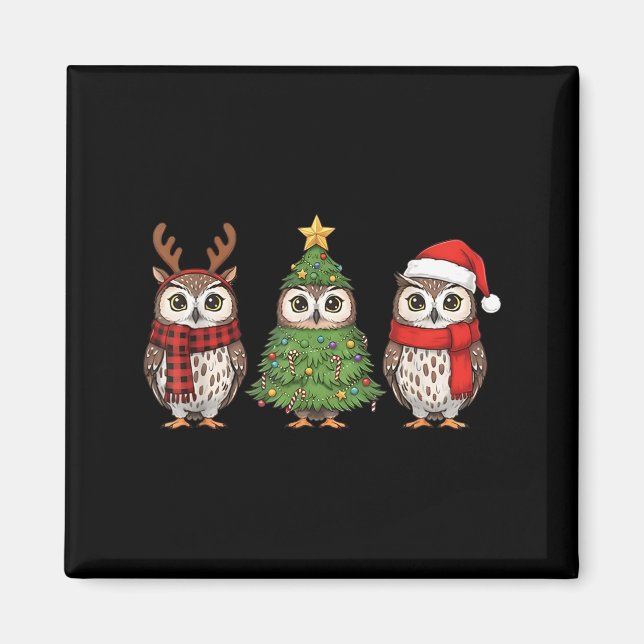 Santa Owl Christmas Tree Owl Lover Animal Xmas Paj Magnet (Vorne)