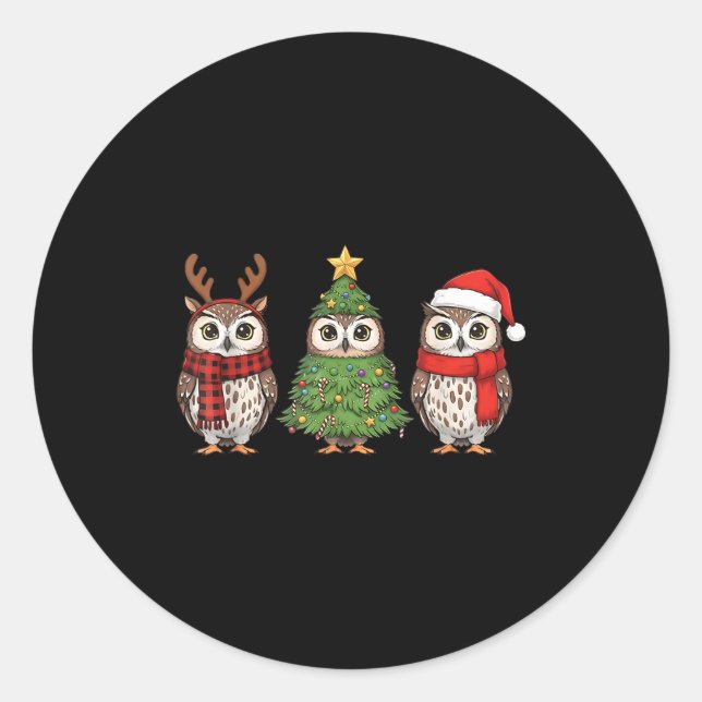 Santa Owl Christmas Tree Owl Lover Animal Xmas Paj Runder Aufkleber (Vorderseite)
