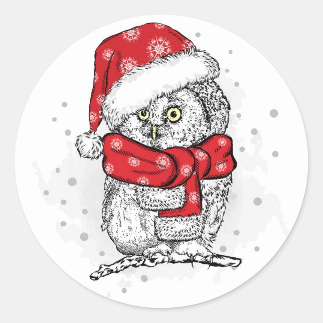 SANTA OWL Classic Round Aufkleber (Vorderseite)