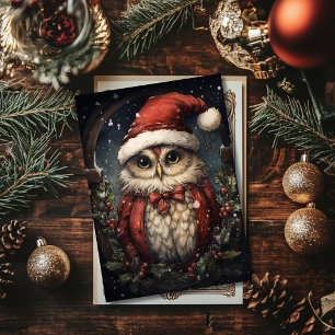 Santa Owl Ferienkarte Feiertagskarte