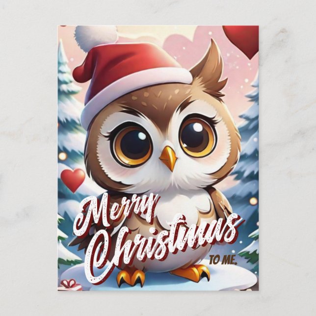 Santa Owl Frohe Weihnachten für mich Gruß Postkarte (Vorderseite)