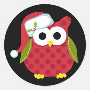 Santa Owl Runder Aufkleber