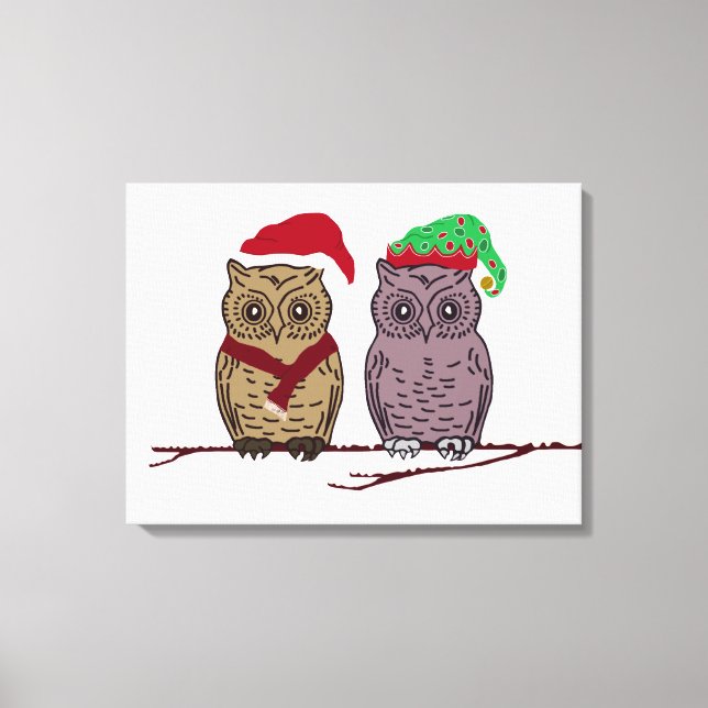 Santa Owl und Elf Owl Canvas drucken Leinwanddruck (Vorderseite)