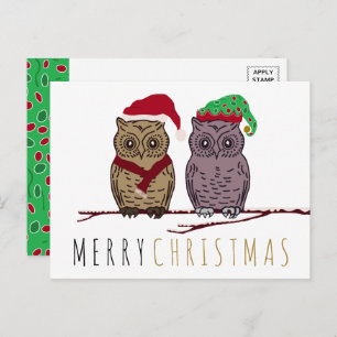 Santa Owl und Elf Owl Holiday Postkarte