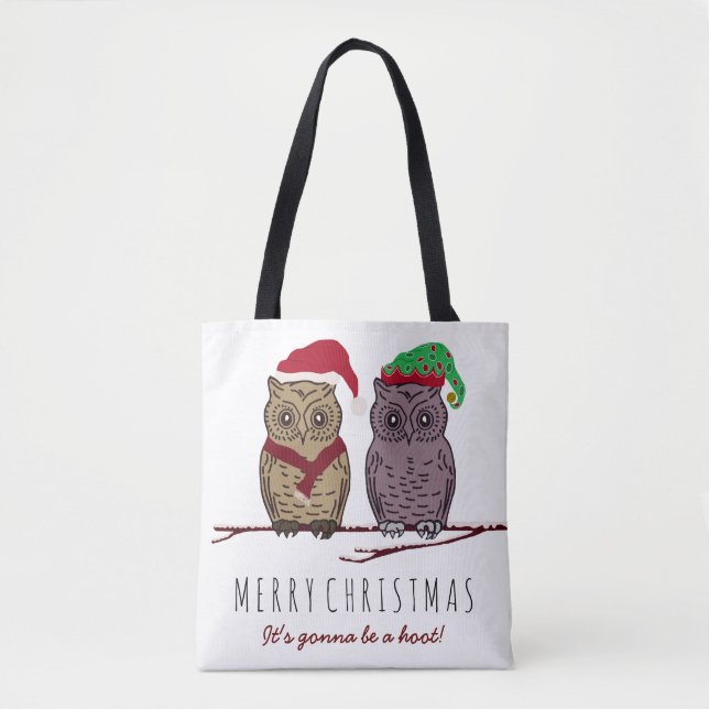 Santa Owl und Elf Owl Tote Tasche (Vorderseite)
