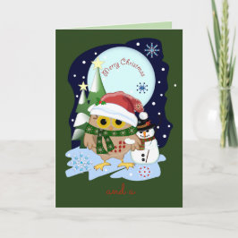 Santa Owl und sein Freund des Schneemanns, Sondert Feiertagskarte