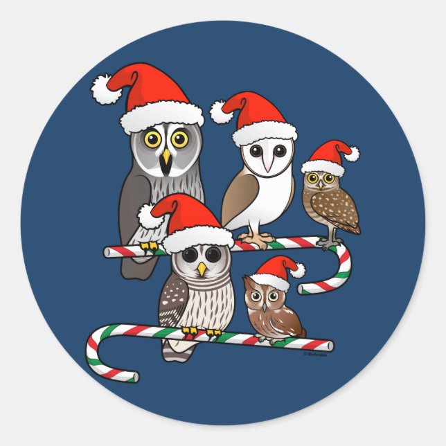 Santa Owls Runder Aufkleber (Vorderseite)