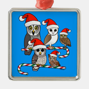 Santa Owls Silbernes Ornament