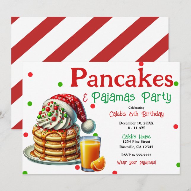 Santa Pancakes & Pajamas Weihnachts PJ's Party Einladung (Vorne/Hinten)