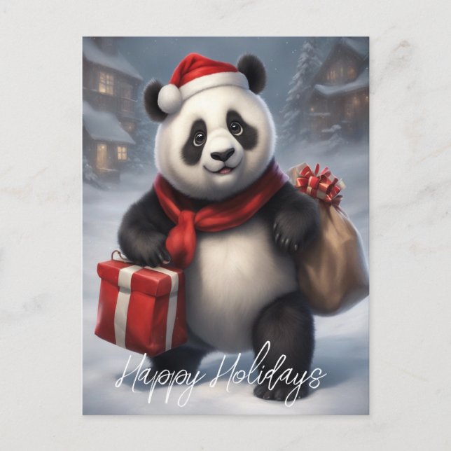 Santa Panda Bear Feiertagspostkarte (Vorderseite)