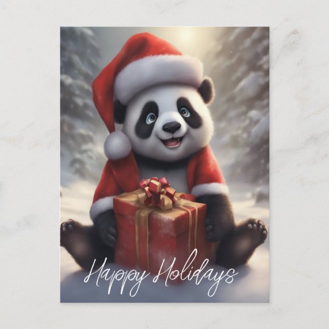 Santa Panda Bear Feiertagspostkarte (Vorderseite)