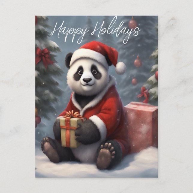 Santa Panda Bear Feiertagspostkarte (Vorderseite)