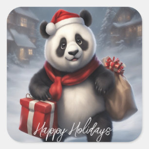 Santa Panda Bear Quadratischer Aufkleber