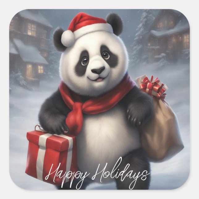 Santa Panda Bear Quadratischer Aufkleber (Vorderseite)
