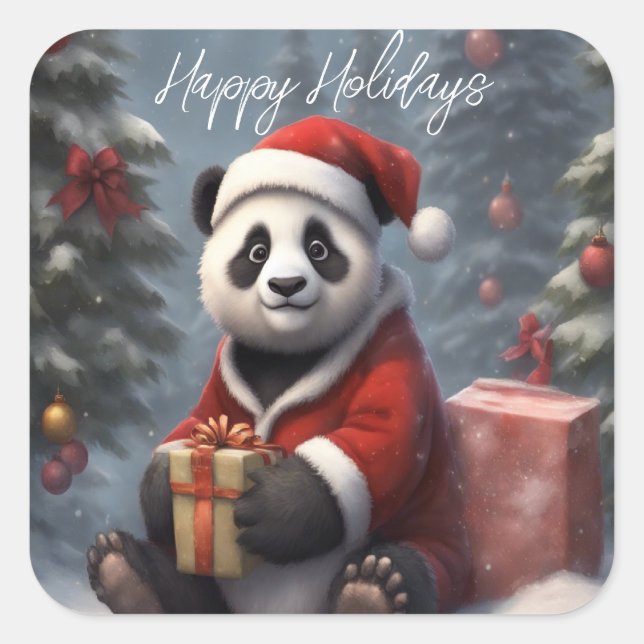 Santa Panda Bear Quadratischer Aufkleber (Vorderseite)