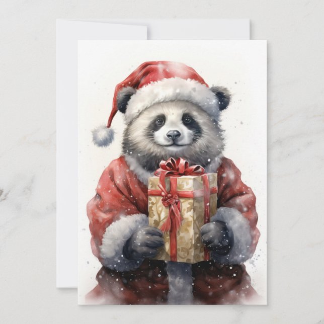 Santa Panda Flat Weihnachtskarte Feiertagskarte (Vorderseite)