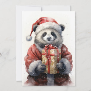 Santa Panda Flat Weihnachtskarte Feiertagskarte