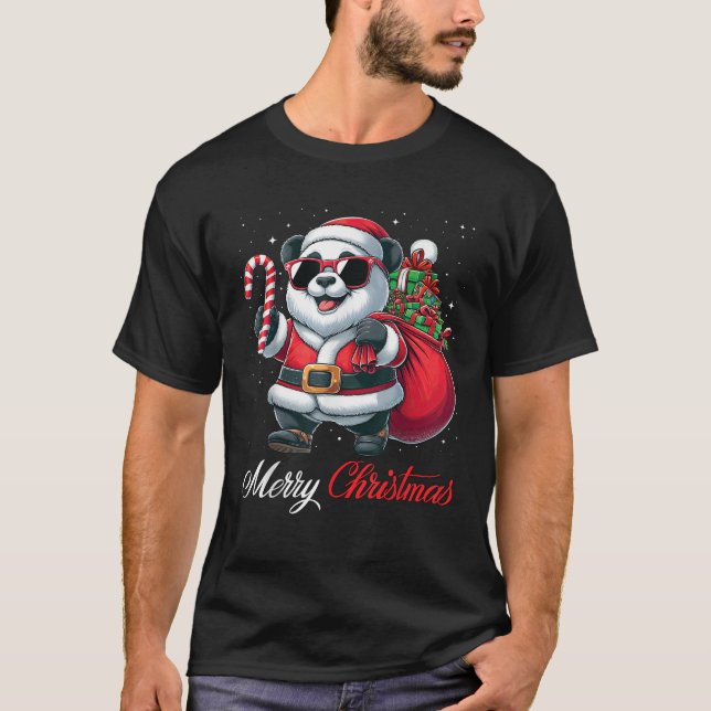 Santa Panda Sunglasses Candy Cane Merry Christmas  T-Shirt (Vorderseite)