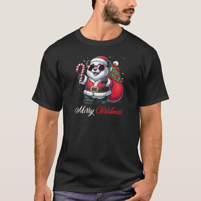 Santa Panda Sunglasses Candy Cane Merry Christmas  T-Shirt (Vorderseite)