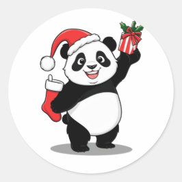 Santa Panda Weihnachten Runder Aufkleber