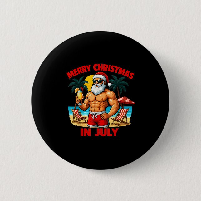 Santa Party Summer Vacation On The Beach Christmas Button (Vorderseite)