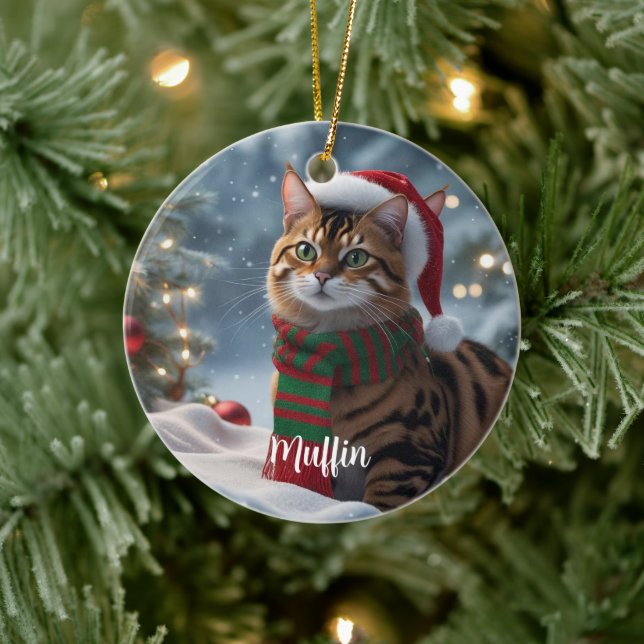 Santa Paws Bengalisch Cat Weihnachten Personalisie Keramik Ornament (Baum)