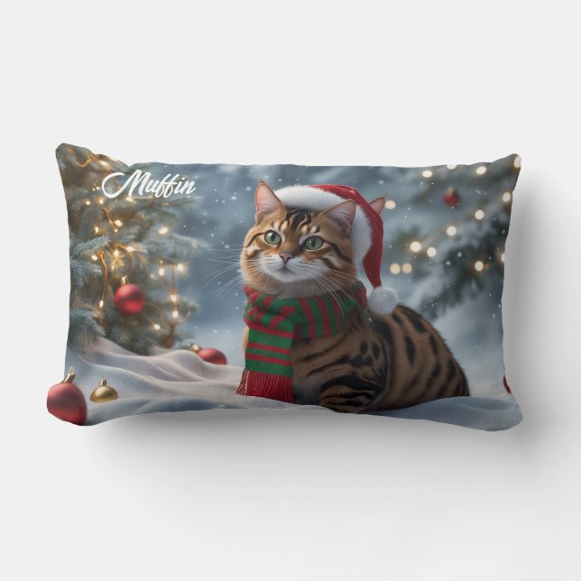 Santa Paws Bengalisch Cat Weihnachten Personalisie Lendenkissen (Vorderseite)