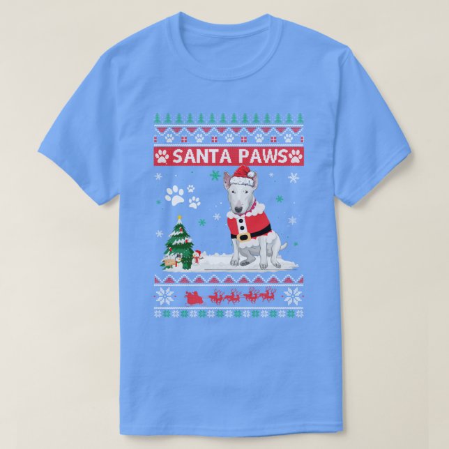 Santa Paws Bull Terrier Frohe Weihnachtshunde Funn T-Shirt (Design vorne)