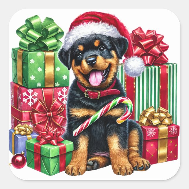 Santa Paws: Candy Cane Bandit! Quadratischer Aufkleber (Vorderseite)