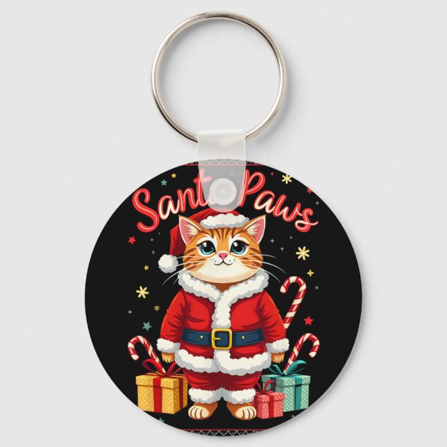Santa Paws Cat Weihnachtsmannmütze Weihnachtskätzc Schlüsselanhänger (Vorderseite)