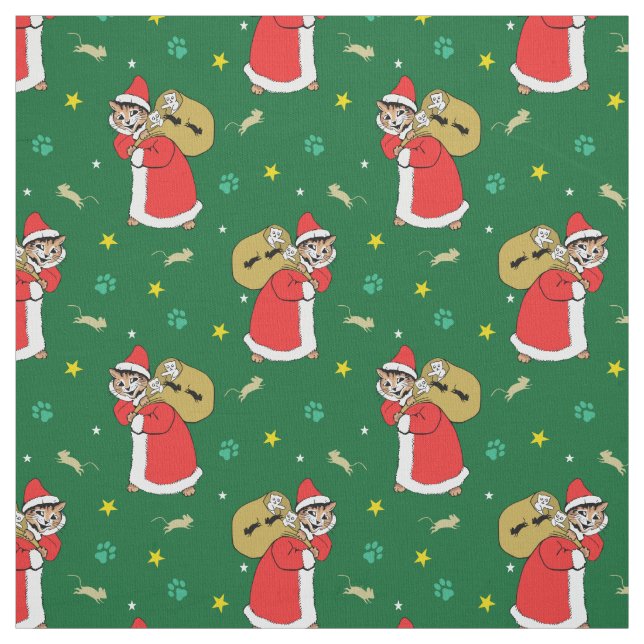 Santa Paws Cats Weihnachtsgrün Stoff (Muster)