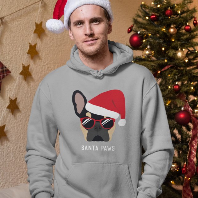 Santa Paws Christmas Black Tan French Bulldog Hoodie (Von Creator hochgeladen)