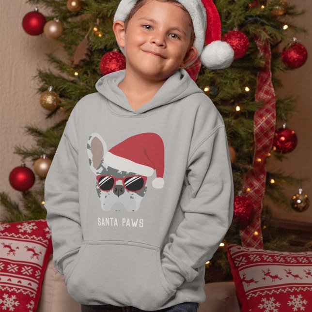 Santa Paws Christmas Blue Merle French Bulldog Hoodie (Von Creator hochgeladen)