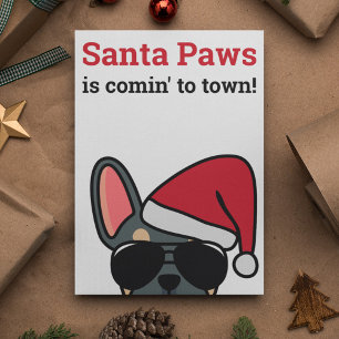 Santa Paws Christmas Blue Tan French Bulldog Card Karte